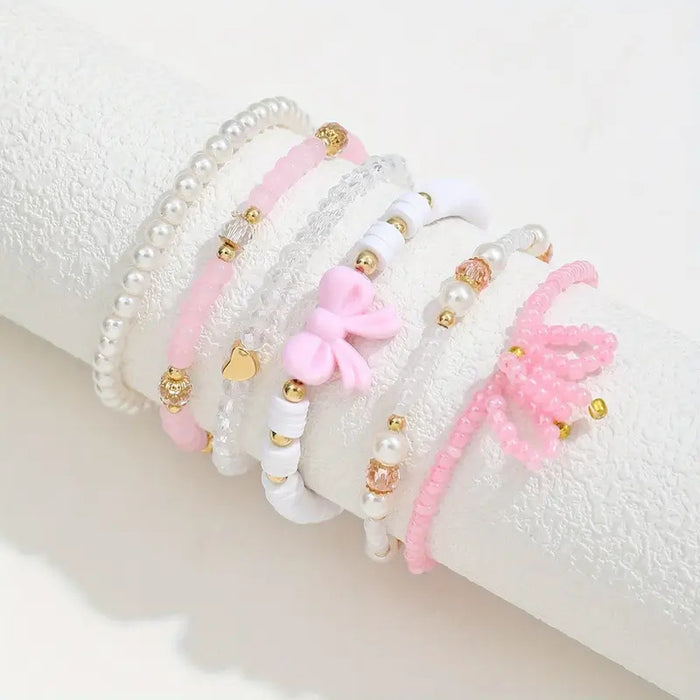 Wholesale Bohemian style pink beaded heart bow bracelet