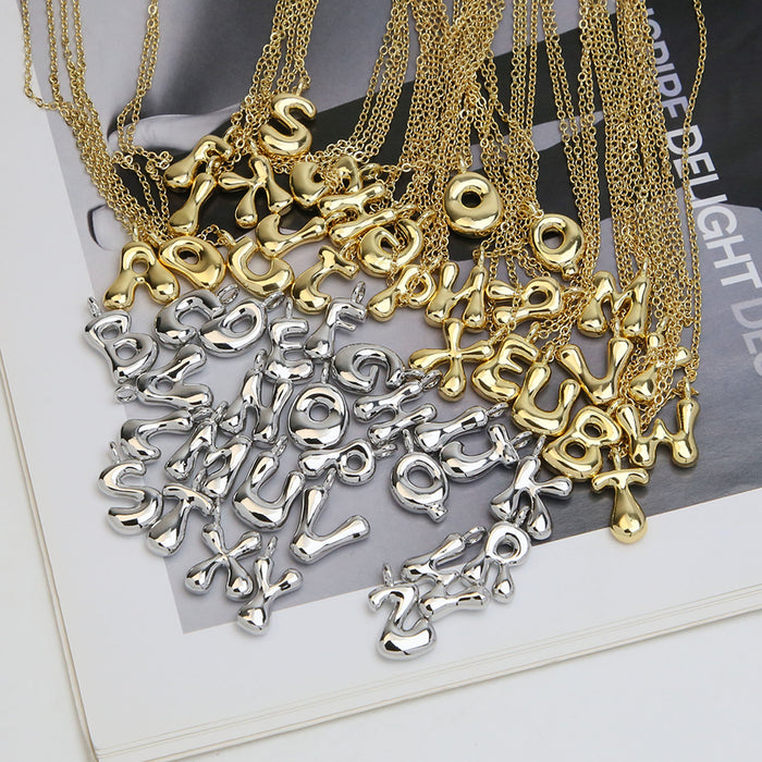 Wholesale 18k Brass Glossy Balloon 26 English Letters Necklace JDC-NE-BaiYi005