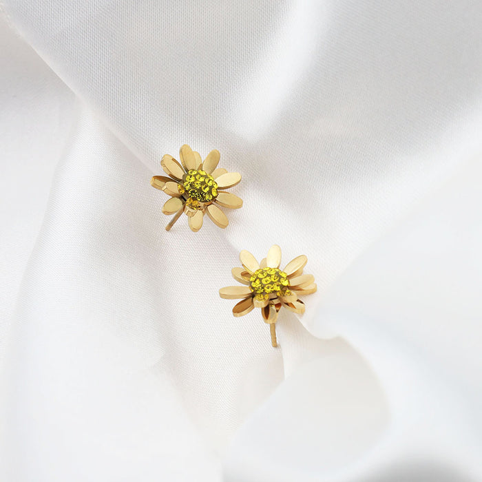 Wholesale  zircon chrysanthemum titanium steel earrings