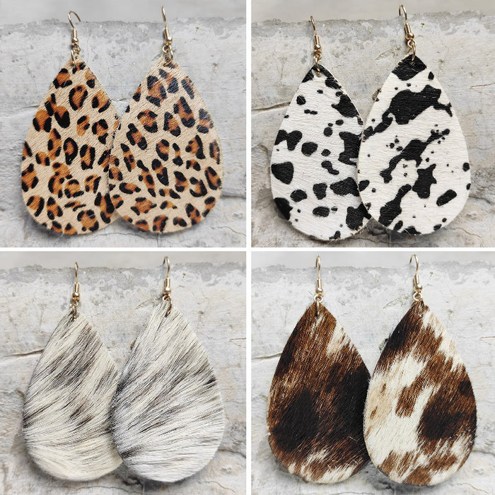 Wholesale Earrings Leather Drop Shape Western Style Long Hair 2 Pairs JDC-ES-HeYi069