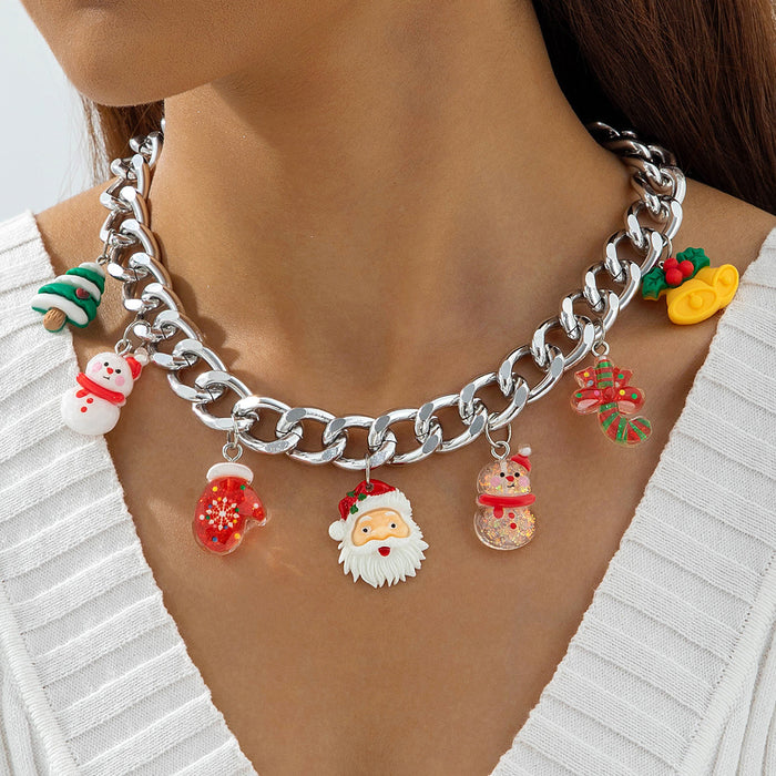 Wholesale Christmas Santa Red-Green Contrast Resin Bell Pendant Necklace Fashion Jewelry Accessory Gift