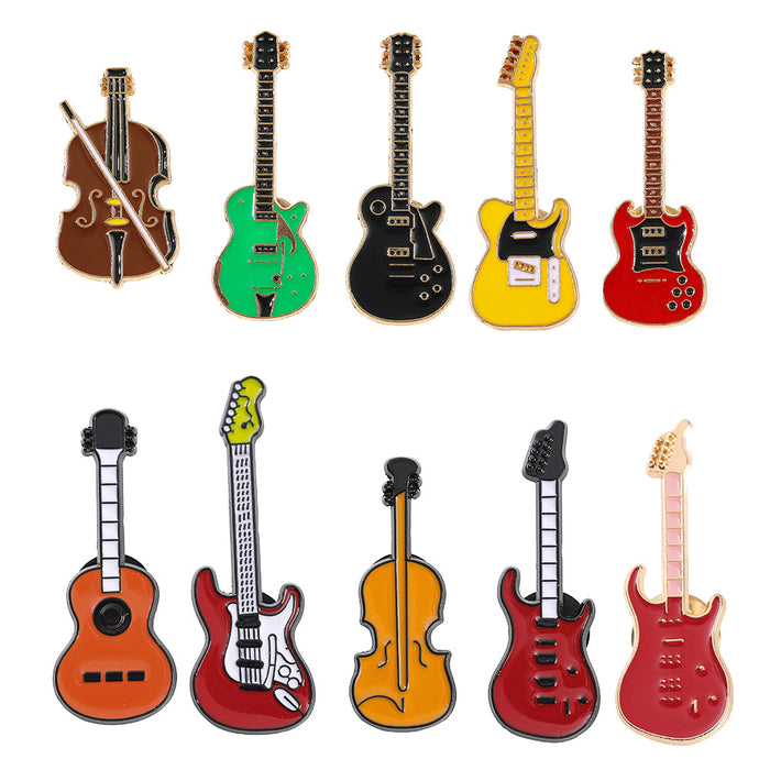 Wholesale Vintage Electroplated Guitar Brooch Musical Instrument Lapel Pin Trendy Backpack Badge For Casual Gift