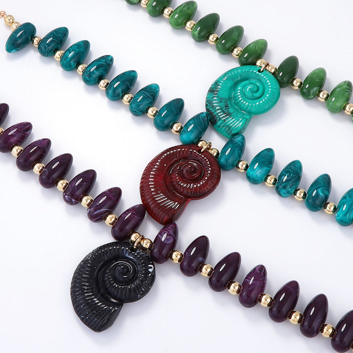 Wholesale Multi-Color Optional Beaded Large Conch Pendant Necklace Light Luxury Versatile Women
