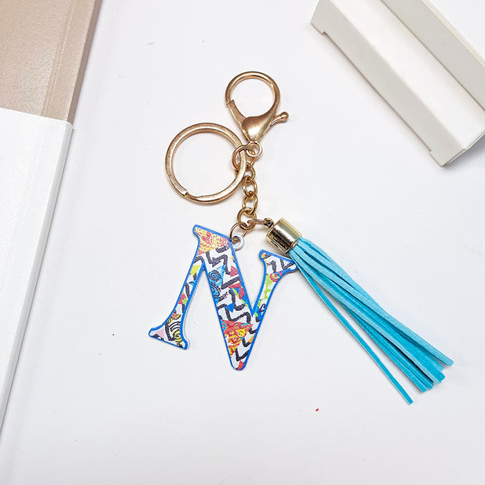 Wholesale Zinc Alloy Leather Letter Color Tassel Keychain JDC-KC-JinY003