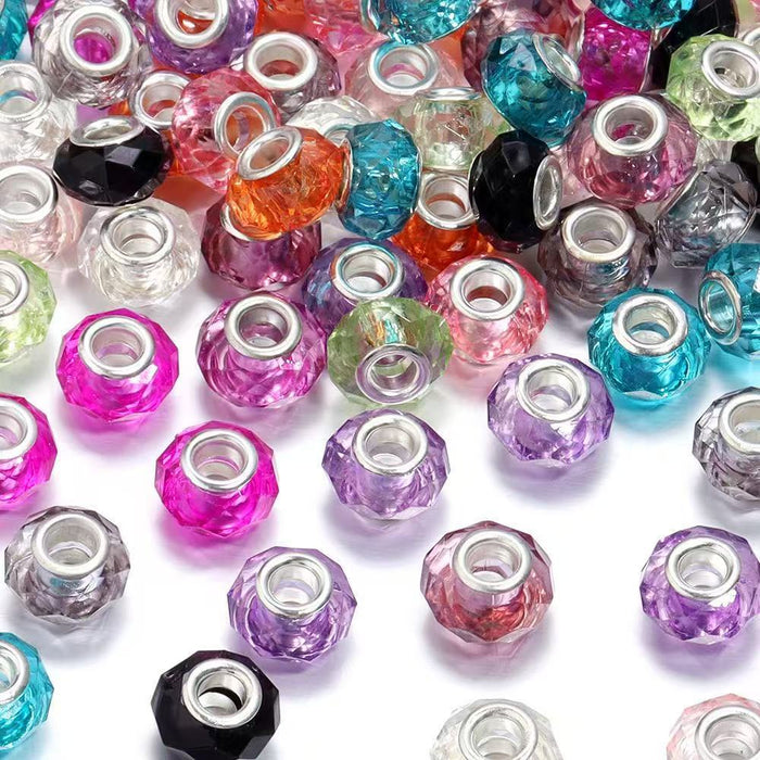 Wholesale spacer Faceted Wheel Plastic Beads Large Hole DIY Jewelry Craft Supply MOQ≥10