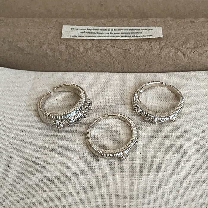 Wholesale Brushed Silver Ring with Scattered Diamond Accents