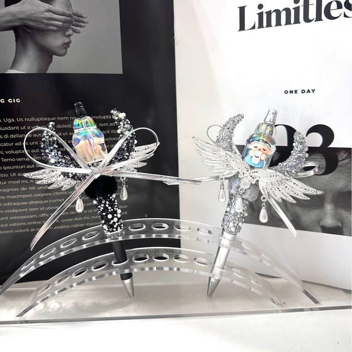 Wholesale Silver Finished DIY Dark Angel Wing Tassel Beaded Pen