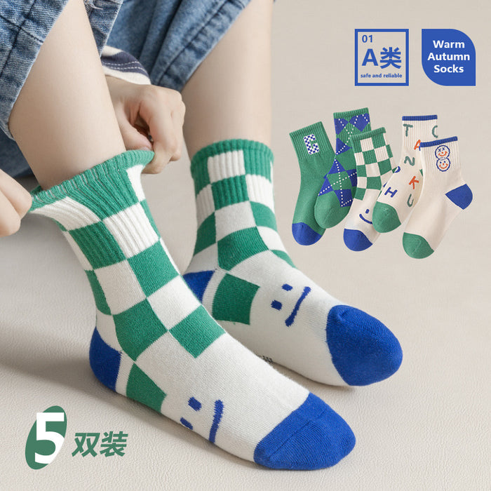 Wholesale Autumn and Winter Cartoon Combed Cotton Student Socks Mid Tube Socks JDC-SK-SL004