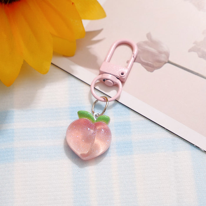 Wholesale Resin Fruit Keychain Trendy Pink Dragon Fruit Strawberry Key Ring Cute Backpack Pendant MOQ≥2