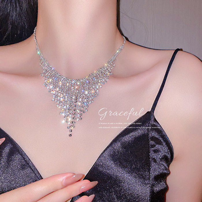 Wholesale exaggerated personality neck chain diamond tassel necklace Net necklace women