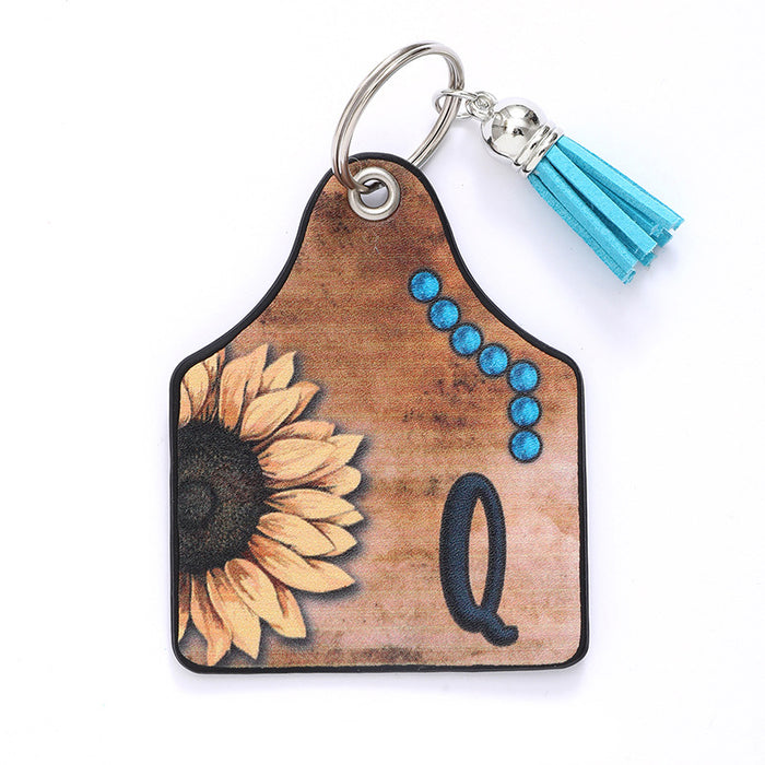 Wholesale Leather Sunflower Letter Tassel Keychain Pendant