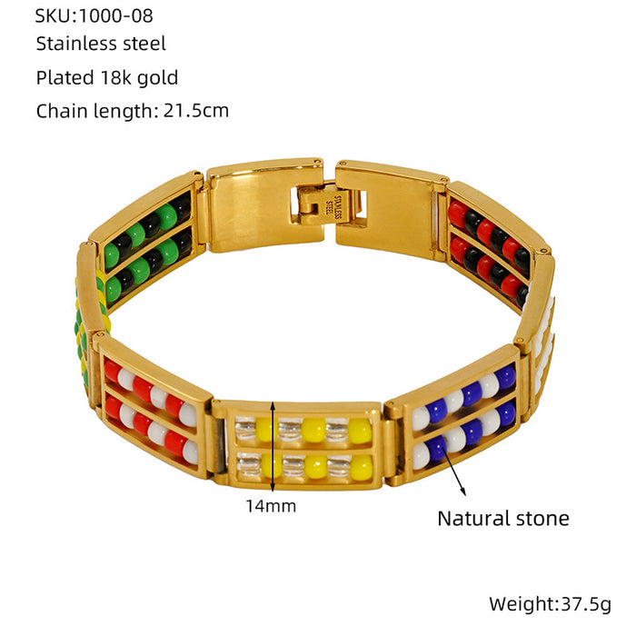 Wholesale Fashionable stainless steel double row bead bracelet, versatile and non fading natural stone bracelet