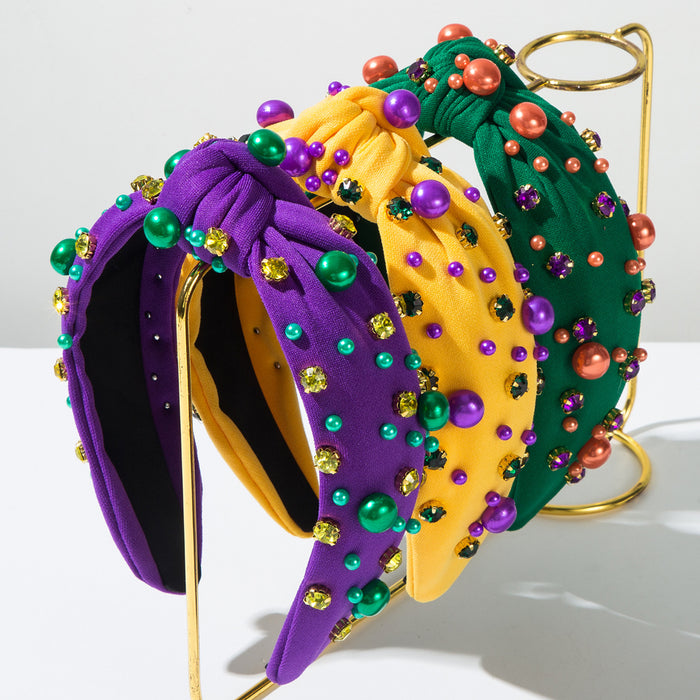 Wholesale Mardi Gras Colorful Beaded Knot Headband