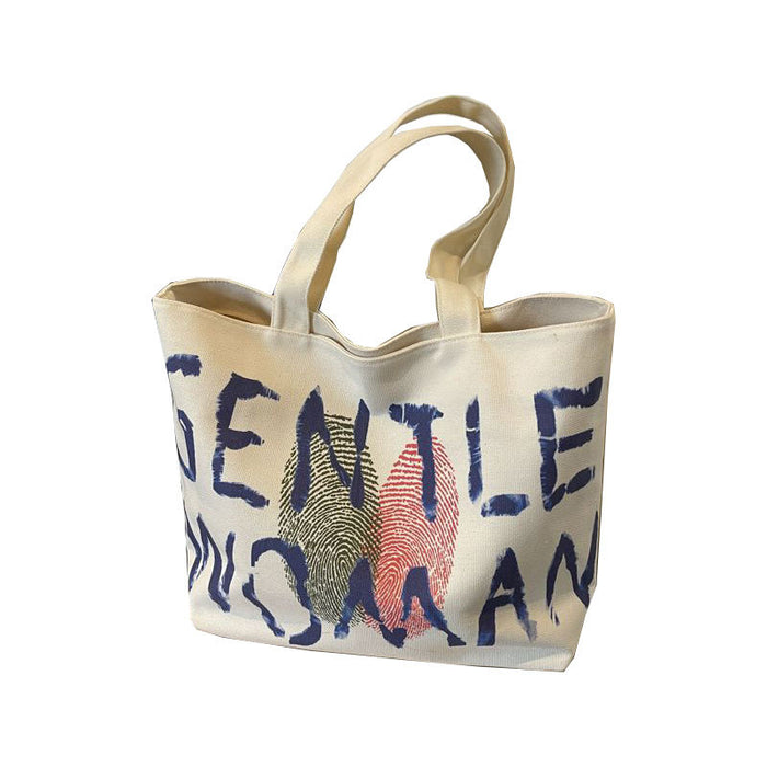 Wholesale Large capacity letter canvas bag, fashionable single shoulder tote bag, hand-held shopping bag