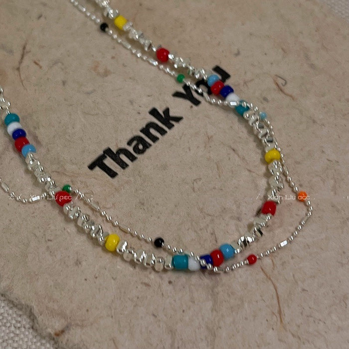 Wholesale Colorful stacked bead necklace, light luxury necklace, niche design, collarbone chain, necklace