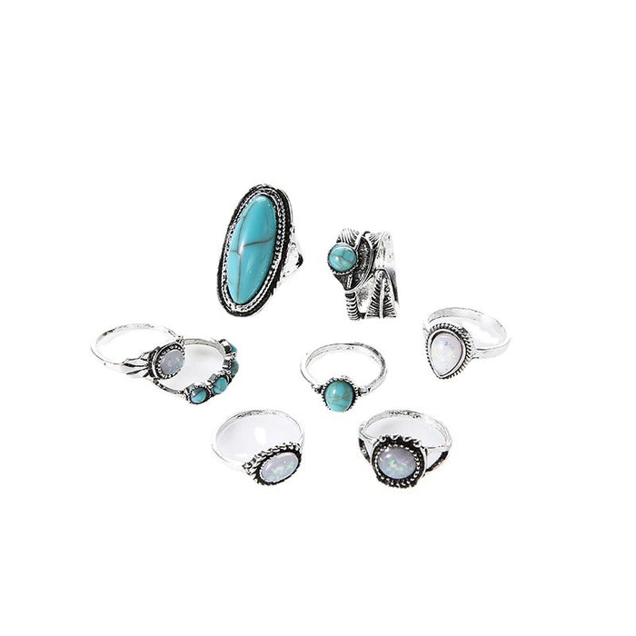 Wholesale Turquoise Carved Feather Ring Set