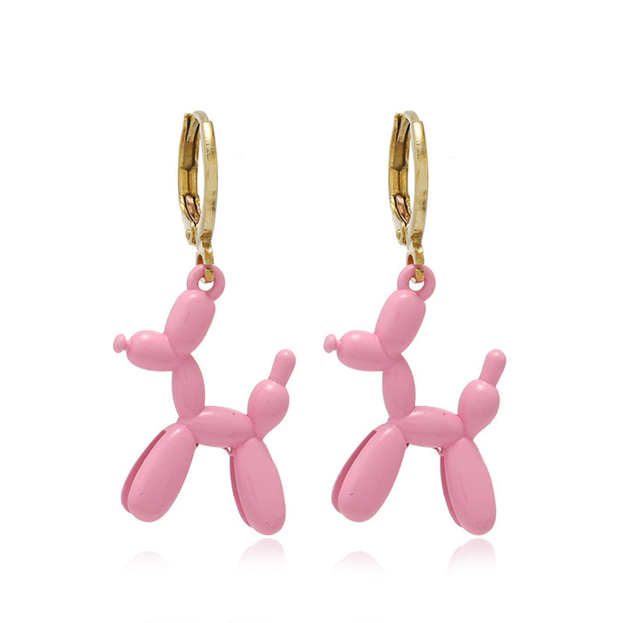 Wholesale  Color Cartoon Balloon Dog Pendant Earrings Alloy Ring Ear Buckle Earrings