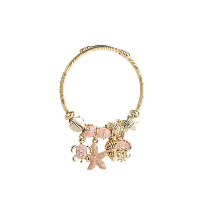 Wholesale Stylish Sea Life Alloy Pendant Bracelet With Zircon Blue Color Fashion Jewelry Accessory For Women