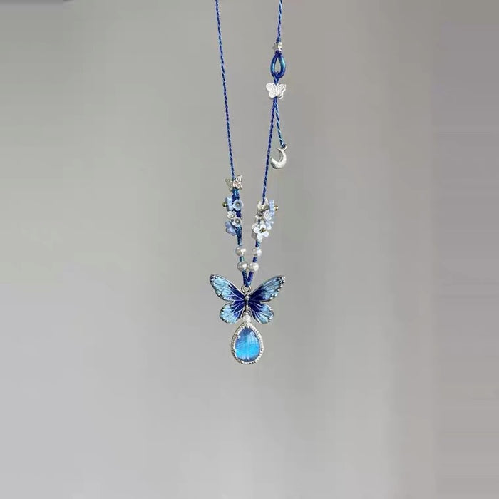 Wholesale Electroplated Alloy Blue Butterfly Flower Necklace - Everyday Fashion Accessory MOQ≥2