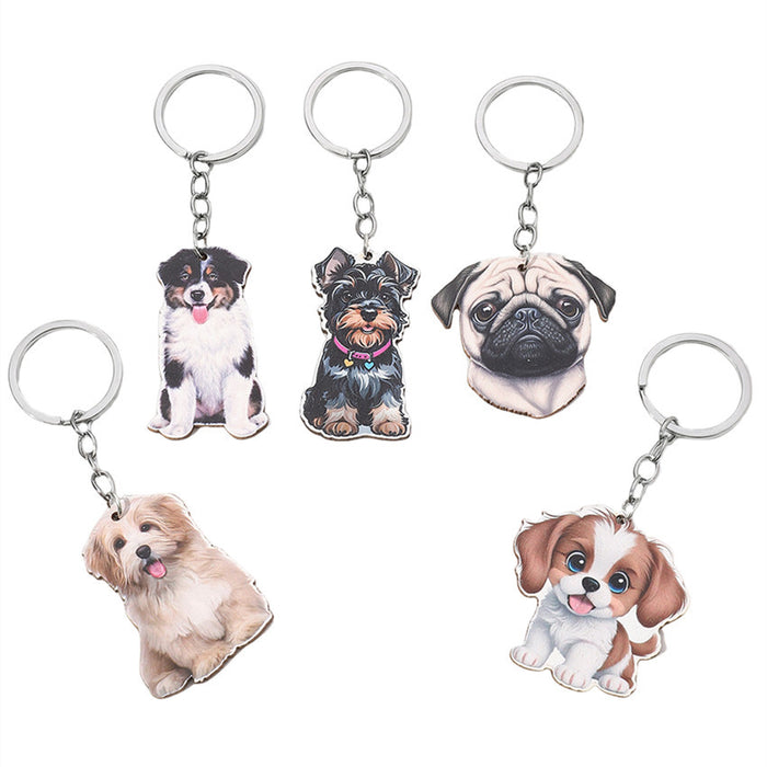 Wholesale Creative Cartoon Puppies Wooden Keychain JDC-KC-RongRui002