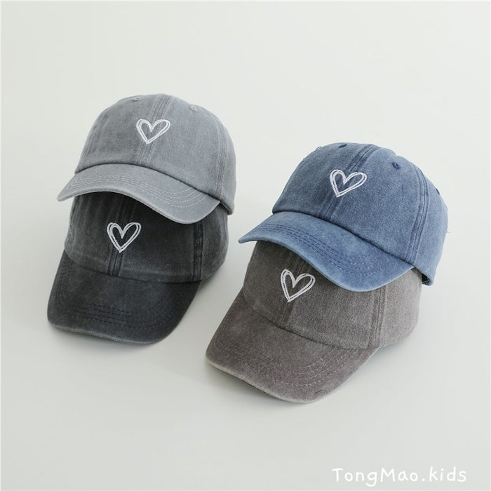 Wholesale Children's Duck Tongue Hat Baby Retro Washed Cowboy Double Love Embroidered Sunshade Baseball Hat