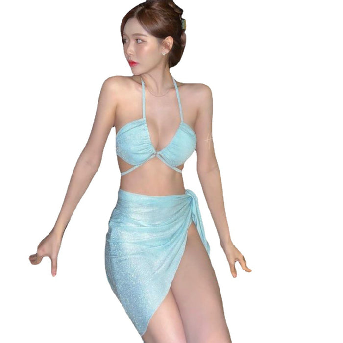 Wholesale Fashionable and sexy tie neck split three piece bikini beach vacation swimsuit