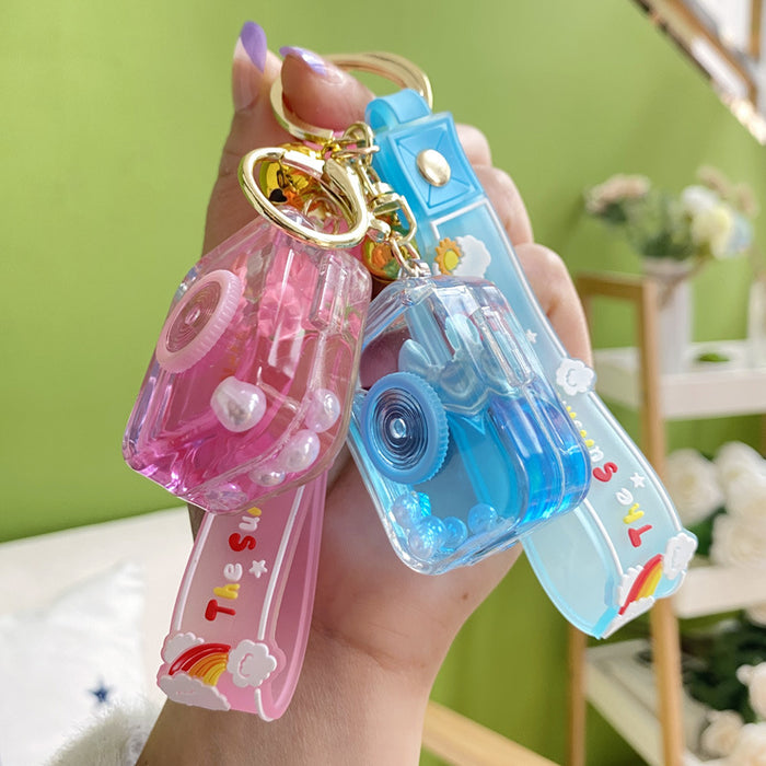 Wholesale Acrylic Oil in Camera Bow Floating Bottle Keychain JDC-KC-YanG057