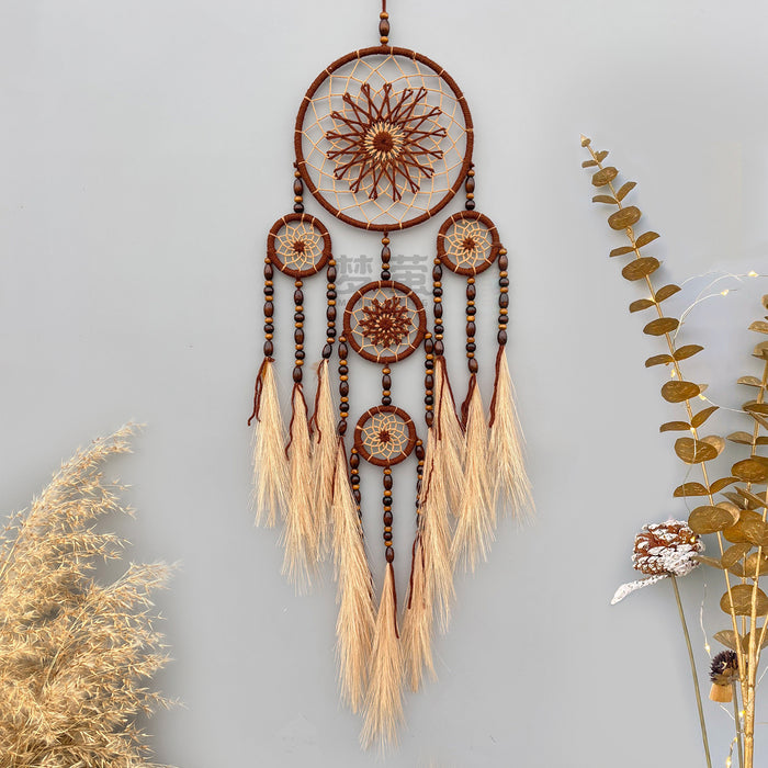 Wholesale Hand Knitted Pampas Grass Dreamcatcher Wall Hanging with Preserved Flowers MOQ≥2