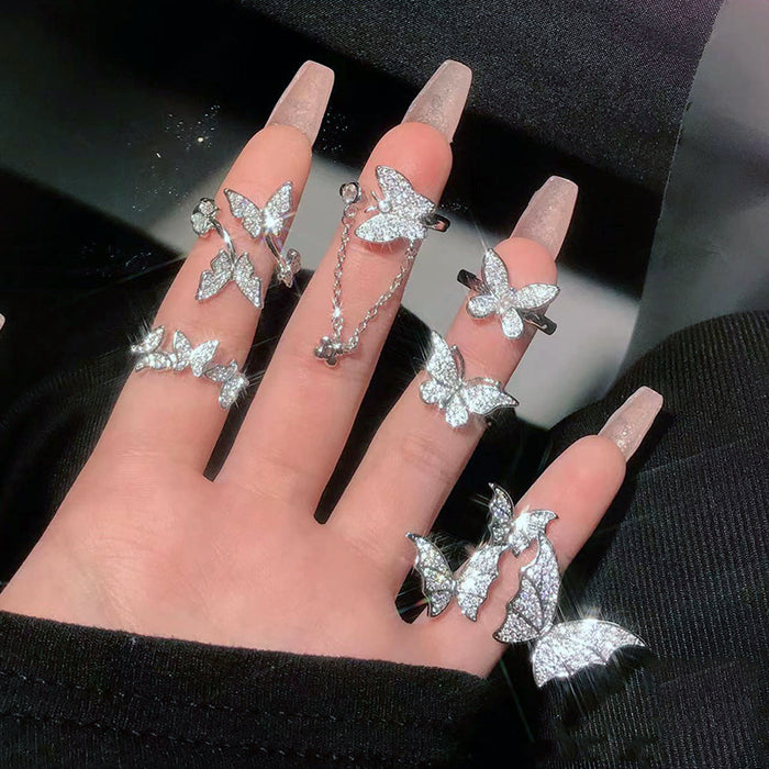 Wholesale New butterfly three-dimensional fashionable light luxury sparkling diamond open ring with niche design and high-end feel