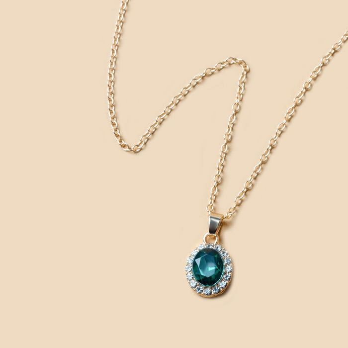 Wholesale Personalized and fashionable jewelry, crystal gemstone necklace, round collarbone chain, alloy pendant, oval shape