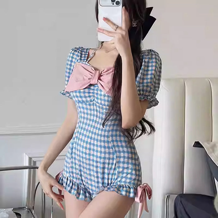 Wholesale One-piece swimsuit checkered swimsuit