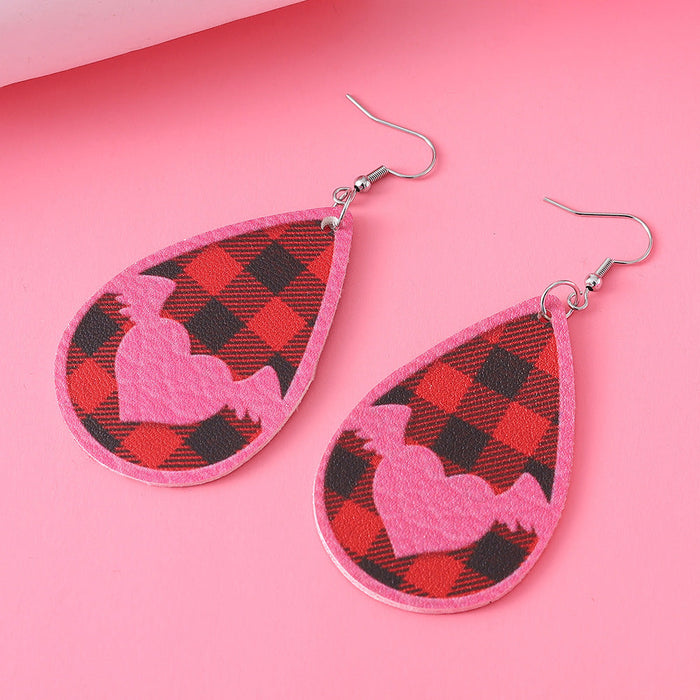 Wholesale Earrings PU Valentine's Day Earrings Black Red Check  JDC-ES-ChL008