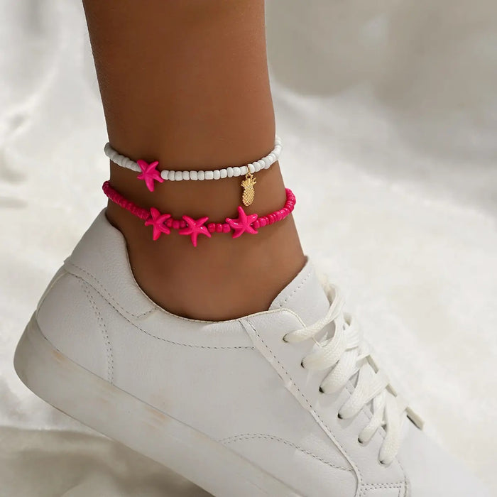 Wholesale Bohemian Beach Style Ethnic Anklet Alloy Turquoise Bead Rhinestone Stylish Jewelry Accessory MOQ≥2