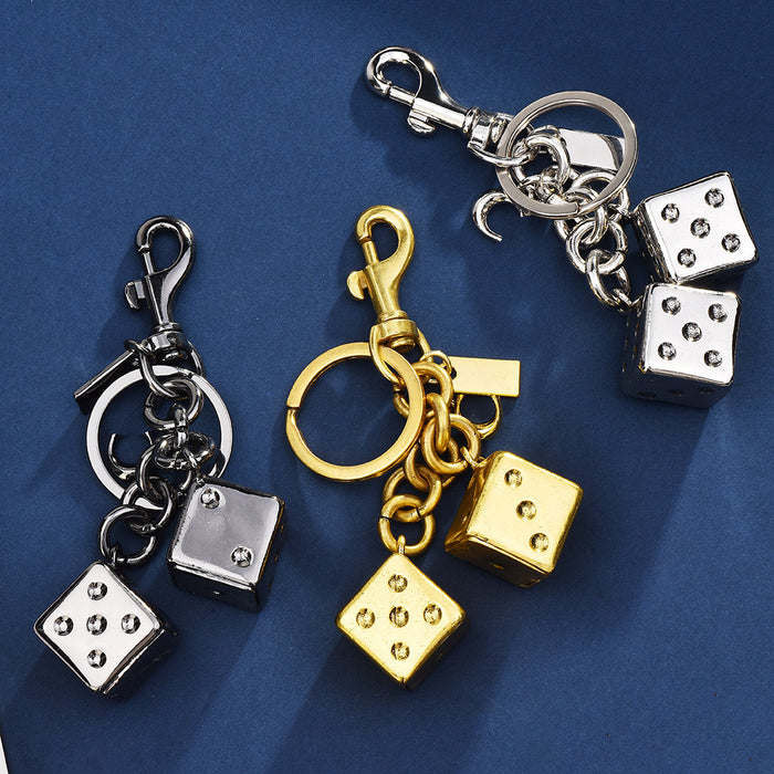 Wholesale Lucky 3D Metal Dice String Bag Keychain