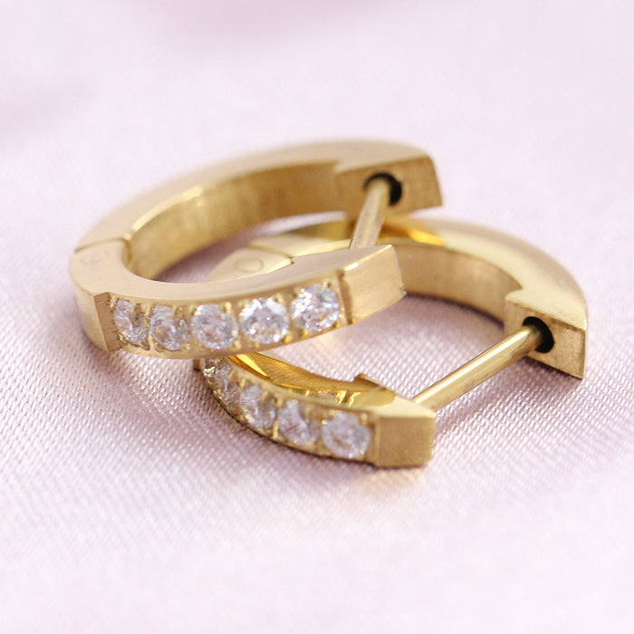 Wholesale Stainless steel single row diamond studded 9MM ear buckle fashionable and versatile earrings