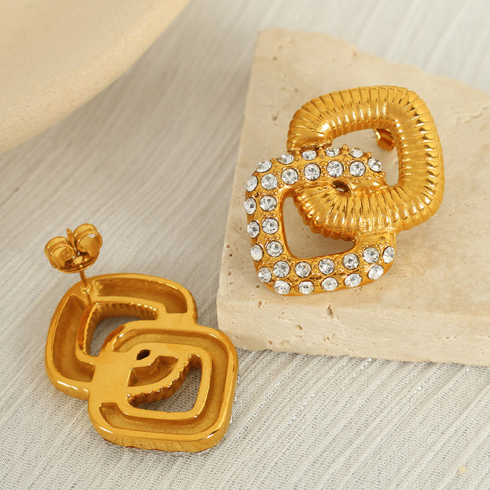 Wholesale Fashionable new earrings with high-end feel, hollowed out geometric double-layer earrings, personalized and versatile accessories