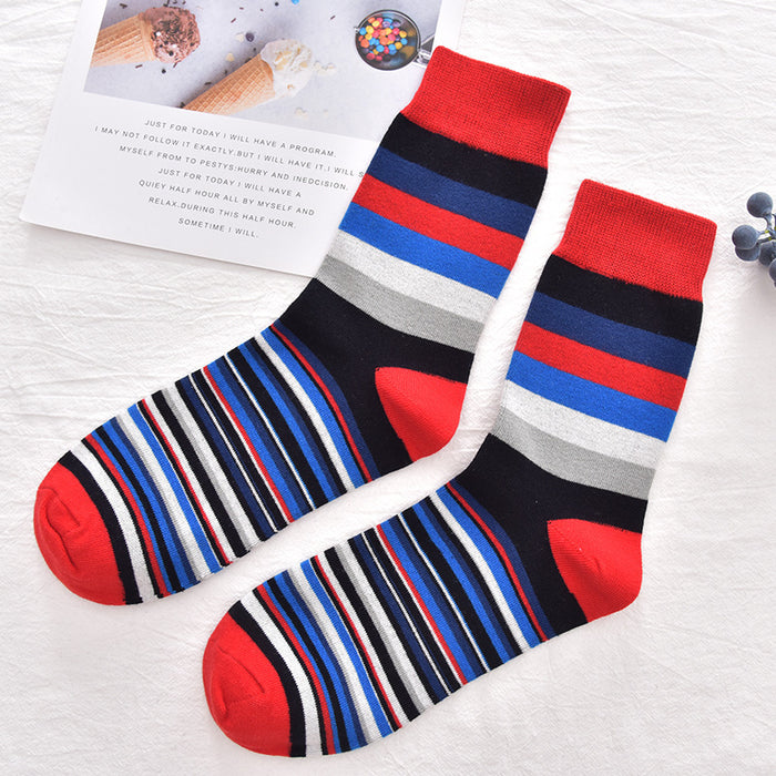 Wholesale Autumn and Winter Classic Color Thick and Thin Stripes Men's Socks Mid-tube Men's Cotton Socks Geometric Trendy Men JDC-SK-CG006