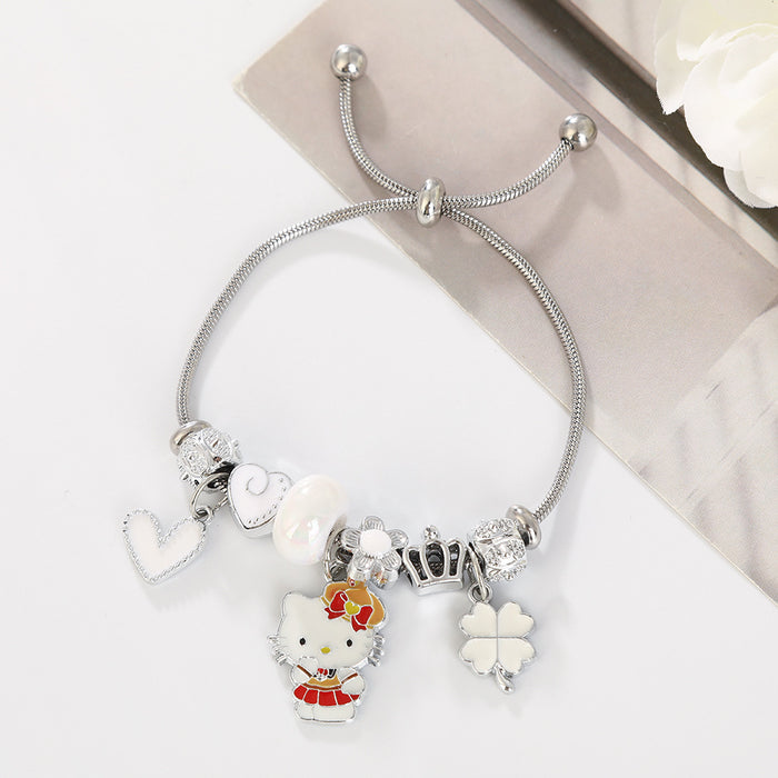 Wholesale Cartoon beaded heart and lucky four-leaf clover adjustable bracelet