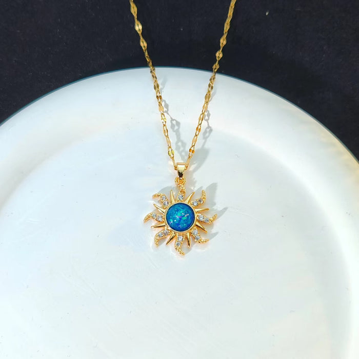 Wholesale New Sun Totem Necklace Vintage Style Micro Inlaid Pendant Clavicle Chain