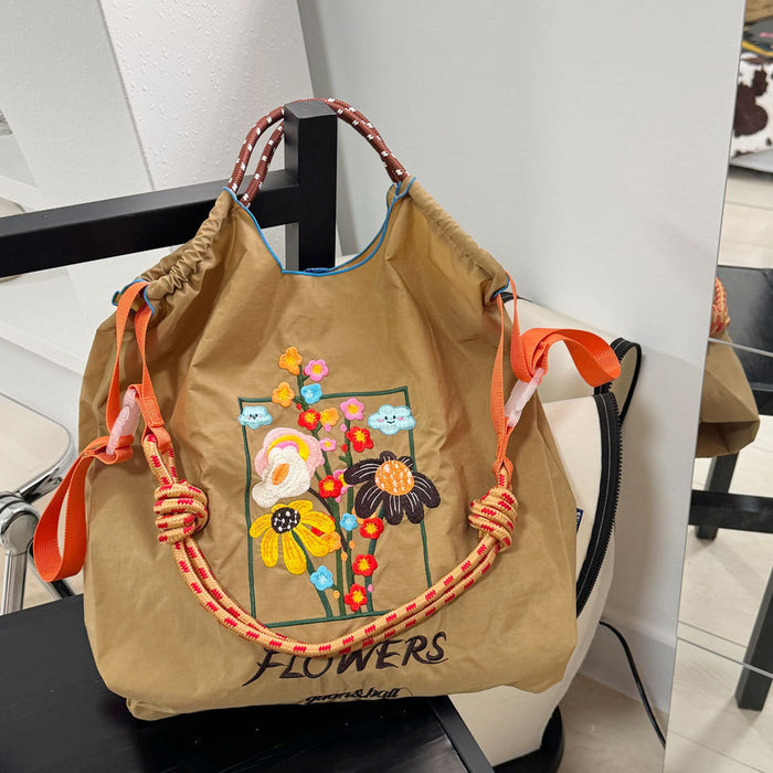 Wholesale Canvas bag embroidery shopping bag tote bag large capacity bag women' s handbag crossbody bag
