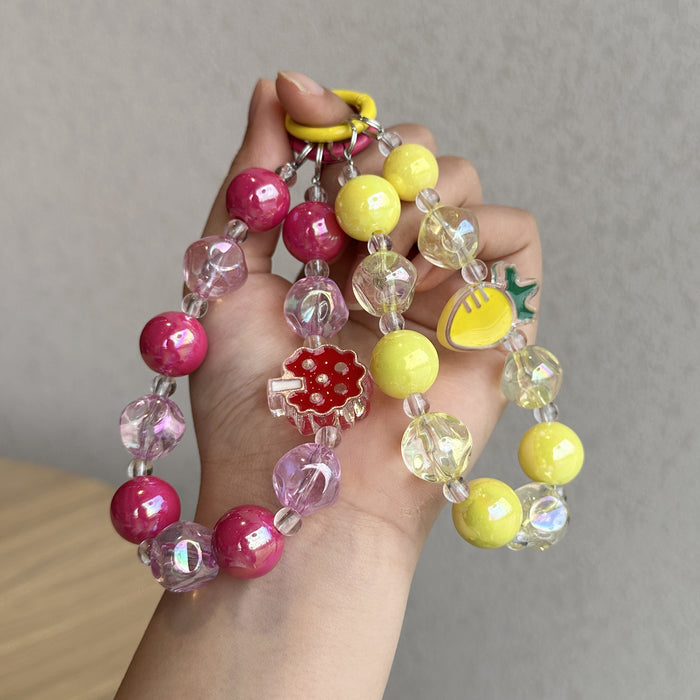 Wholesale Handmade painted bead car keychain electroplated colored bead keychain DIY pendant