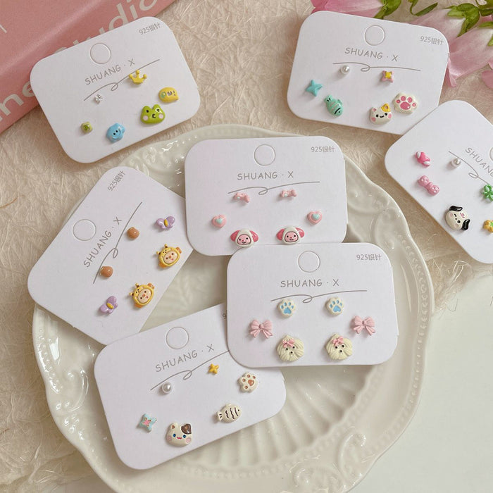 Wholesale  Cartoon Cute Earrings Three-piece Set Women's Silver Needle Children's  Beaver Earrings