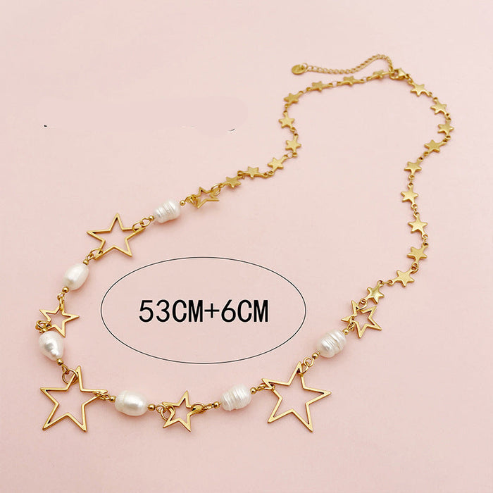 Wholesale 4K gold titanium steel retro  freshwater pearl  O-chain Joker necklace jewelry