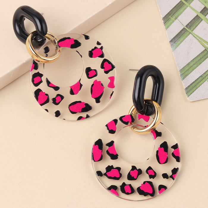 Wholesale Retro hollow colored circular acrylic earrings with personalized leopard print earrings and ear accessories