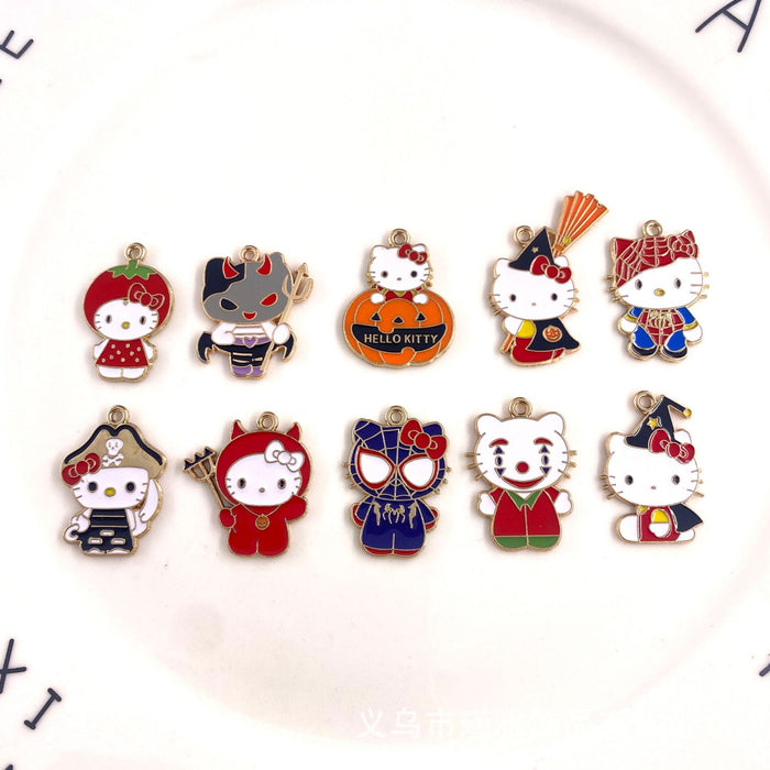 Wholesale 10pcs Cute personality cat cartoon collection alloy oil drop earrings pendant keychain pendant jewelry accessories