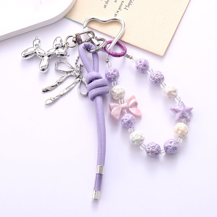 Wholesale Leather bow heart pendant luggage keychain lanyard accessories single buckle tassel pendant accessories