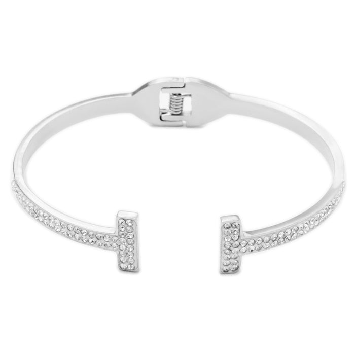 Wholesale Double T Diamond Open Titanium Steel Bracelet JDC-BT-BaiLu008