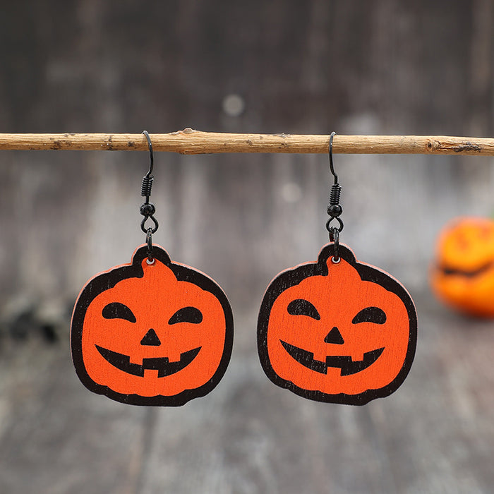 Wholesale  printed pumpkin ghost earrings fashionable wooden dark style earrings