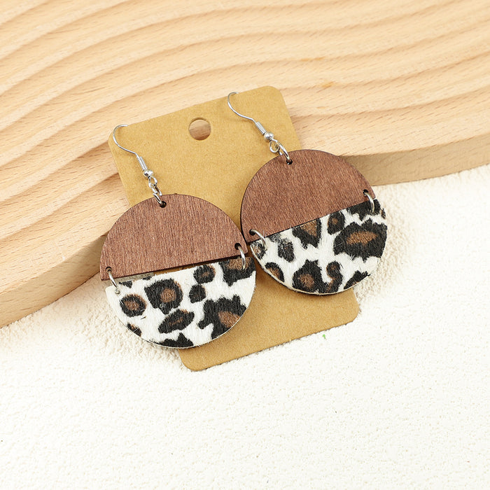 Wholesale Western Style Sunflower Old Wooden Disc Splicing Sports Baseball Leopard Print Women' s Wooden Earrings