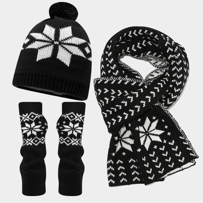Wholesale Christmas reindeer jacquard knitted winter hat set